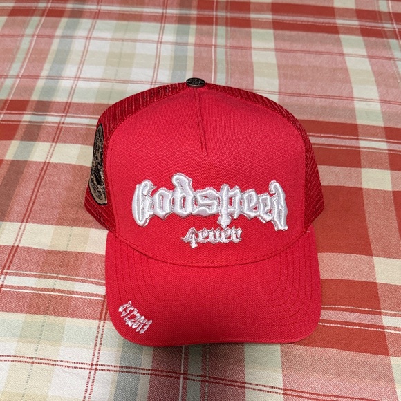 Red 'Godspeed' Script Trucker Hat - Picture 2 of 6
